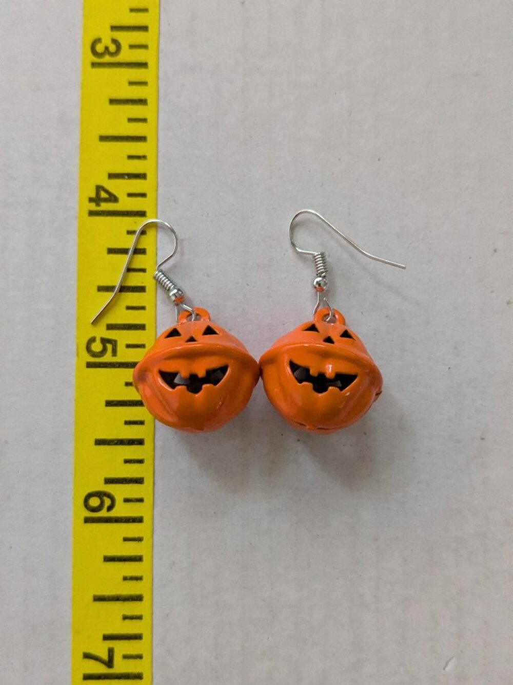 Metal Enamel Spooky Halloween Puffy Pumpkins Dangle Drop Pierced Earrings